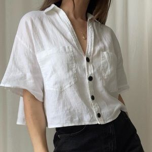 Zara Linen Button Down Cropped. Woman Size S. White